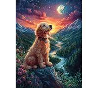 Perro en Bosque mágico al Atardecer Puzzles 1000 Piezas Aliviar Estrés Familiar Animales Salvajes y domésticos Rompecabezas para Adultos Desafío Intelectual 3D DIY Creativo Decorativo 1000 PCS