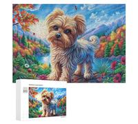 Perro en Campo Floral con Ojos Verdes Puzzle 300 Piezas para Adultos Juego De Concentración Mejora del Enfoque Regalo para Ocio 300 PCS