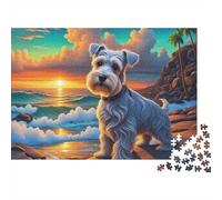 Perro en la Costa Puzzle de 1000 Piezas Papel para Adultos Vista Atardecer Océano Puzzle para Toda la Familia Relajación Hogar Regalo 38x26cm/1000pcs
