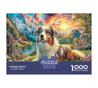 Perro en Paisaje 1000 Pcs Juego De Rompecabezas En Cartulina Superior para Ratos En Familia Aussie Shepherd Sunset Que Hace También Una Magnífica Decoración Y Un Regalo Apreciado 52x38cm/1000pcs