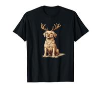 Perro Feliz con Cuernos para la Aventura navideña Camiseta