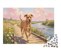 Perro Feliz en Sendero Puzzle de 1000 Piezas Papel Adulto Arcoíris de Primavera Puzzle para Toda la Familia Relaxación Decoración Regalo 52x38cm/1000pcs