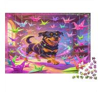Perro Feliz Puzzle de 1000 Piezas Papel para Adultos Animales Origami Coloridos Juego de Puzzle 1000 Piezas Decoración Hogar Relajación 38x26cm/1000pcs