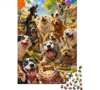 Perro Fiesta Pastel Puzzle, 1000 unids para adultos de alta calidad | 70x50cm Cartón, Admiradores De Arte, Regalo De Reunión, Calmante Del Estado De ánimo, Acabado Superficie Lisa