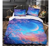 Perro flor de cerezo Funda de Edredón Diseño 3D Juego de 3 Piezas Cierre de Cremallera Oculta incluye Fundas de Almohada Antibacteriana Paisaje de anime Funda Edredon for Adultos Double（200x200cm）