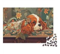 Perro Floral Puzzle de 1000 Piezas Adultos Papel Decoración Pared Entrenamiento Cerebral Mascota Botánica Puzzle Papel Regalo 70x50cm/1000pcs