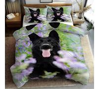 Perro Funda Nórdica Flores Juego de Cama de 3 Piezas Microfibra Juego de Funda de Edredon 260x240 cm y 2 Fundas de Almohada 50x75cm, con Cremallera T990