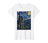 Perro Ganado Australiano Van Gogh Noche Estrellada Camiseta gráfica económica, Mujer, Blanco, S