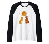 Perro Gato Animales Amistad Noche Cielo Retro Camiseta Manga Raglan