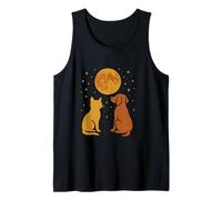 Perro Gato Animales Amistad Noche Cielo Retro Camiseta sin Mangas