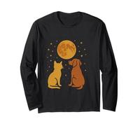 Perro Gato Animales Amistad Noche Cielo Retro Manga Larga