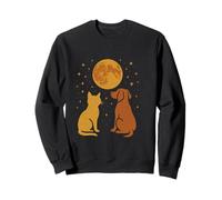 Perro Gato Animales Amistad Noche Cielo Retro Sudadera