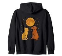 Perro Gato Animales Amistad Noche Cielo Retro Sudadera con Capucha