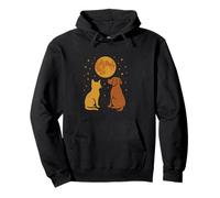 Perro Gato Animales Amistad Noche Cielo Retro Sudadera con Capucha