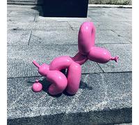 Perro Globo Brillante Y Caca Figurines,Jeff Koons Arte Escultura Hecha A Mano Cachorro Estatuas Creativo Regalo Modernas Decoración del Hogar Oficina Ornamentos Rosado 23x9.5x22cm(9x4x9inch)