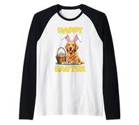 Perro Golden Retriever, Feliz Pascua Camiseta Manga Raglan