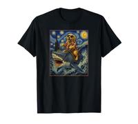 Perro Golden Retriever Montando un Arte de Tiburón Camiseta
