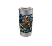 Perro Golden Retriever Montando un Arte de Tiburón Vaso térmico de acero inoxidable de doble pared