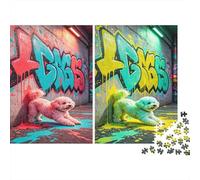 Perro Graffiti Urbano Puzzle de 1000 Piezas Papel Puzzle para Adultos Escena de Arte Callejero Colorida Juego de Puzzle 1000 Piezas Relajación Familia Regalo 52x38cm/1000pcs