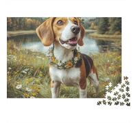 Perro Guirnalda de Flores Puzzle de 1000 Piezas Puzzle para Adultos Escena Natural Relajación Hogar 38x26cm/1000pcs