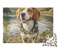 Perro Guirnalda Floral Puzzle de 1000 Piezas Puzzle para Adultos Papel Escena Junto al Lago Relajante Familiar Regalo 52x38cm/1000pcs