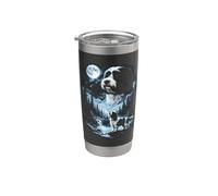 Perro Havanese Aullando a la Luna Retro de los 90 Vaso térmico de acero inoxidable de doble pared