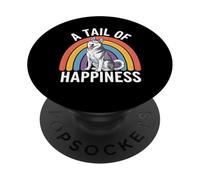 Perro Husky Cola de Felicidad Retro Rainbow PopSockets PopGrip Adhesivo