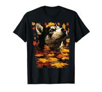 Perro Husky Cozy con Hojas de otoño, Bosque, estética otoñal e Invierno Camiseta