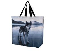 Perro Husky En Un Lago Congelado Bolso De Hombro Versátil Bolsa Hombro Plegable Tote Shopper Para Camping Mujer Almacenar