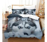 Perro Husky Funda De Edredón 3D Impresión Animale Bonito Familiar Y Niño Funda Nórdica con Cremallera Juego De Cama Y Funda De Almohada Microfibra 3 Piezas Single（140x200cm）
