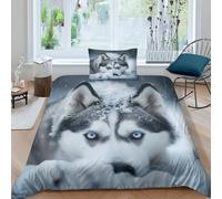Perro Husky Funda De Edredón Impresión 3D Digital Animale Bonito para Dormitorio Funda Nórdica Juego De Ropa De Cama Microfibra con Cremallera Y Funda De Almohada 2 Piezas Single(135x200cm)