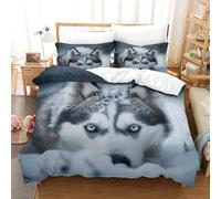Perro Husky Funda Nórdica Familiar Y Niño Impresión 3D Digital Animale Bonito Funda De Edredón con Cremallera Juego De Cama Microfibra Y Funda De Almohada 3 Piezas Super King（260x220cm）