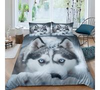 Perro Husky Funda Nórdica Impresión 3D Digital Animale Bonito Funda De Edredón Familiar Y Niño Y Funda De Almohada Microfibra con Cremallera Juego De Cama 3 Piezas King（220x240cm）