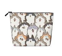 Perro Husky Siberiano de Dibujos Animados,Neceser de Maquillaje de imitación Lino, Neceser de Viaje portátil