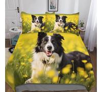 Perro Juego De Cama De para Familiar Y Niños Y Niñas Juego De Funda De para Bedding para Adolescentes Border Collie Lindo Cachorro Funda De Edredón con Estampado 3D Microfibra Y Almohada 200x200cm