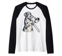 Perro Jugando al trombón Camiseta Manga Raglan