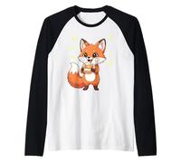 Perro Kawaii Red Fox Forest Comiendo alegremente Camiseta Manga Raglan