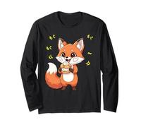 Perro Kawaii Red Fox Forest Comiendo alegremente Manga Larga