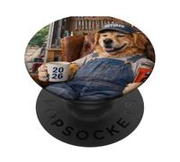 Perro Labrador Jubilado 2026 en Silla de Garaje Bebiendo café PopSockets PopGrip Adhesivo