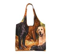 Perro Labrador Labrador Golden Retriever de otoño agradeciendo,Bolsas de mano reutilizables, bolsas de supermercado, bolso de hombro de lona de gran capacidad