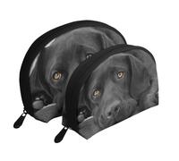 Perro Labrador Labrador Negro Cachorro Perro Lindo, Bolsa de Maquillaje de Concha, Monedero pequeño para Mujer, Bolsa de artículos de tocador, Bolsa de cosméticos, 2 Piezas