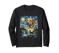 Perro Labrador, Luna, aullido, Noche Estrellada, Estilo Van Gogh Manga Larga