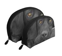 Perro Labrador Negro, Bolsa de Maquillaje de Concha, Monedero pequeño para Mujer, Bolsa de artículos de tocador, Bolsa de cosméticos, 2 Piezas
