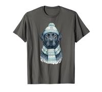 Perro Labrador Negro de Invierno con Gorro y Bufanda cómodos Camiseta