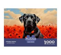 Perro Labrador Negro Puzzle de 1000 Piezas Puzzle para Adultos en Campo de Amapolas Relajante Decoración del Hogar Regalo Familiar 70x50cm/1000pcs