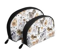 Perro Lindo Cachorro, Bolsa de Maquillaje de Concha, Monedero pequeño para Mujer, Bolsa de artículos de tocador, Bolsa de cosméticos, 2 Piezas