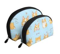 Perro Lindo Corgi Kawaii, Bolsa de Maquillaje de Concha, Monedero pequeño para Mujer, Bolsa de artículos de tocador, Bolsa de cosméticos, 2 Piezas