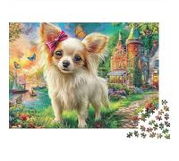 Perro Lindo Puzzle 1000 Piezas Adultos Chihuahua Lazo Mariposas Ciudad Castillo Premium Grueso Vibrante Desafiante Duro Alivio Estrés Regalo Familiar 38x26cm