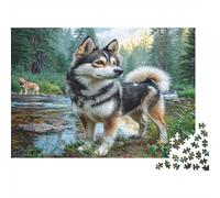 Perro Lobo Puzzle de 1000 Piezas Papel para Adultos Río Bosque Juego de Puzzle 1000 Piezas Decoración Hogar 38x26cm/1000pcs