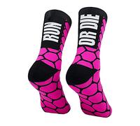 PERRO LOCO CLOTHES Calcetines RUN OR DIE para correr para hombre y mujer. (RUN 34 36 Rosa)